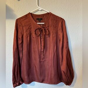 J.Crew Featherweight satin tie-neck top Clay Tile Blouse, Size XS